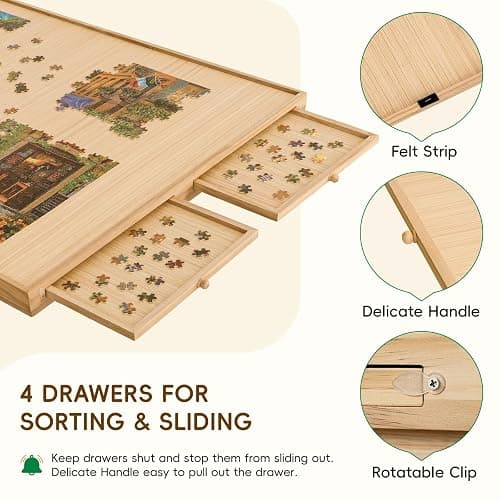 TEAKMAMA 27.6" H Tall 2000 Piece Puzzle Table with Legs, 41" W x 28.5" D Large Wood Folding Jigsaw Puzzle Board with Cover for Adults, 4 Drawers, Nature thumbnail 5