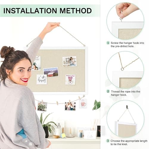 DOLLAR BOSS Cork Board Bulletin Board with Linen Double-Sided 36" x 24" Linen Corkboards for Walls Picture Display Vision Board for Office Home School Framed Picture Pin Board, 20 Pushpins 10 Clips thumbnail 6