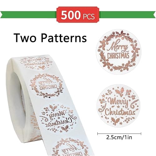 Merry Christmas Stickers Clear, 500 PCS Happy Christmas Round Self Adhesive Stickers Presents Cards Tag Seals Label Scrapbooking Gift Craft Box Sticker Kids Decals 1inch/2.5cm thumbnail 3