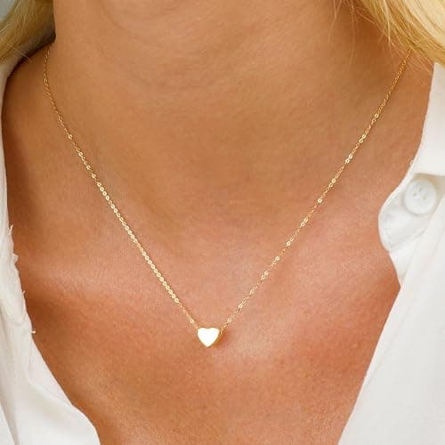 Ieftop Valentines Gifts for Kids Teen Girls - Dainty 14K Gold/Silver Plated Cute Heart Handmade Disc Circle Bee Choker Adjustable Necklace for Her Women Teenage Girl Trendy Jewelry thumbnail 2