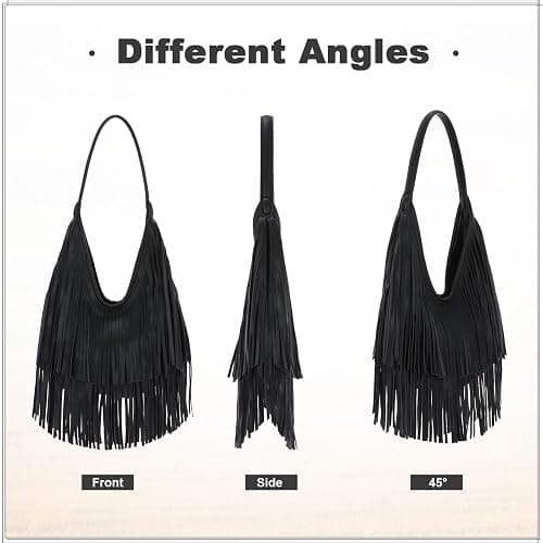 LUI SUI Fringe Hobo Purses for Women Vintage Black Fringe Shoulder Bag Western Tassel Handbags thumbnail 7