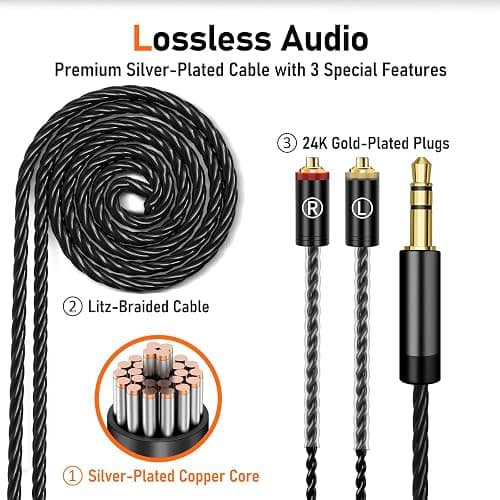 Vibes 202 Wired Earbuds - HiFi in Ear Monitor Headphones – Professional Noise Isolating Ear Buds - Clear Sound, Deep Bass & Comfort-Fit IEM Earphones - MMCX to 3.5mm, Silver Plated Cord, Carrying Case thumbnail 4