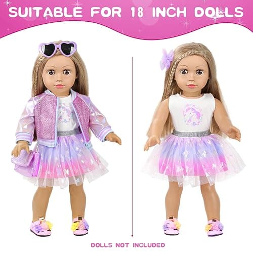 American 18 Inch Doll Makeup Accessories and Clothes Set Includes 18 Inch Doll Clothes and Shoes Bag Makeup Brush Set Foldable Haircomb Eyeshadow Lipstick Bow Hair Clip Sunglasses Hair Rope（No Dolls） thumbnail 4