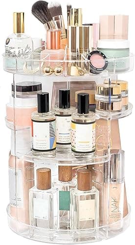 Acrylic Makeup Organizer, Cosmetic Storage and Vanity Perfume Organizers in Countertop Bathroom Dresser, 360 Rotating Makeup Holder Stand for Beauty Caddy Skincare & Clear thumbnail 7