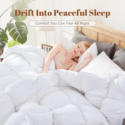 Feather and Down Comforter Insert Queen Size, 100% Cotton Cover, All Season White Down Feather Duvet Insert, Fluffy Soft Hotel Luxury Bedding for Bedroom, 90 x 90 Inches thumbnail 3