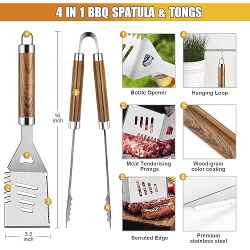 Cifaisi BBQ Grill Accessories Set, 38Pcs Stainless Steel Grill Tools Grilling Accessories with Aluminum Case, Thermometer, Grill Mats for Camping/Backyard Barbecue, Grill Set for Men Women thumbnail 3