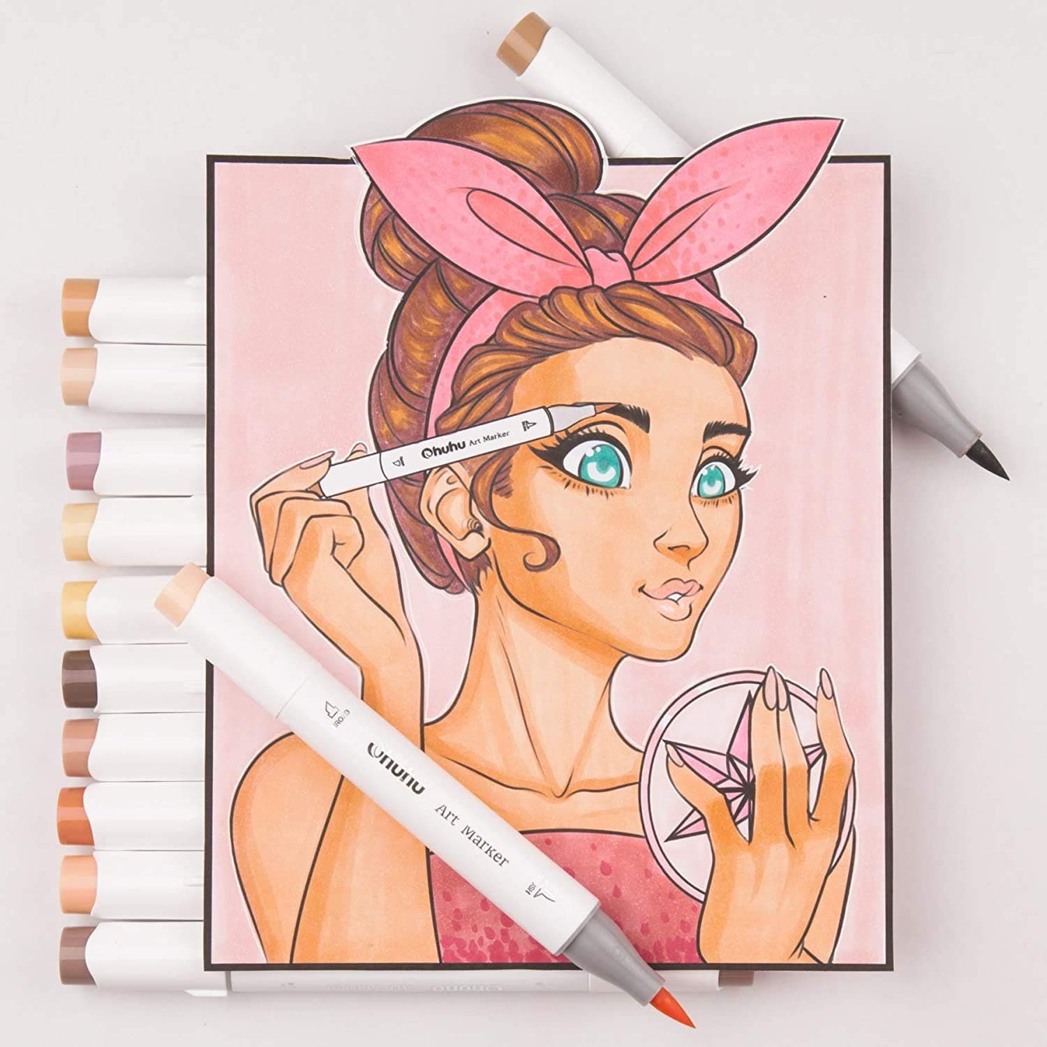 Ohuhu Skin Tone Alcohol Markers Brush Tip - Double Tipped Skin Color Markers for Artist Adults Coloring Illustration - 24 Portrait - Chisel & Brush - Honolulu thumbnail 4