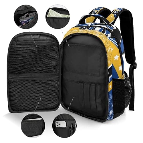 Zaaprint Cheer Backpack Cheerleader Bags Schoolbag Casual Day Pack with Name(Blue Gold) thumbnail 4