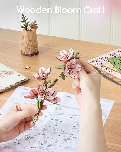 Rowood 3D Puzzles for Adults,DIY Wooden Cherry Blossom Bonsai Tree Botanical Collection Building Craft Kits for Women,Christmas/Birthday Gift- Sakura thumbnail 5