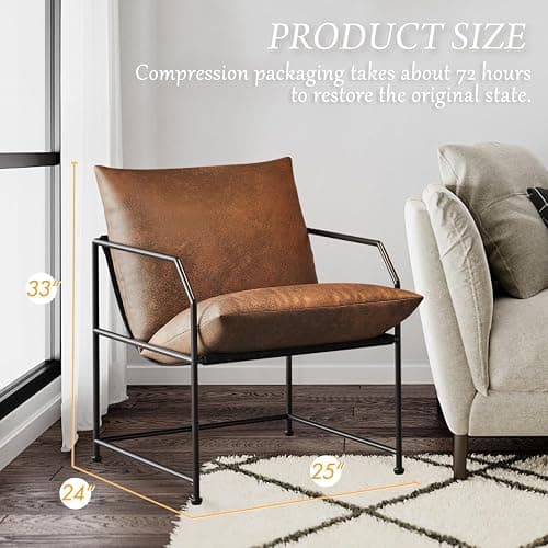 Accent Chair Living Room Chairs Accent Chairs Set of 2 Comfy Reading Chair for Bedroom Upholstered Lounge Chair Mid Century Modern Arm Chair Side Sofa Cozy Chair Armchair Waiting Room Chairs(Brown, 2) - 2 - Brown thumbnail 2