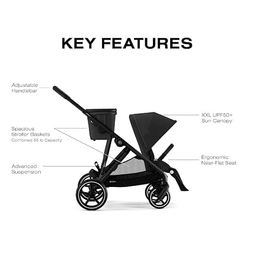Cybex Gazelle S All-in-One Toddler and Baby Stroller with Over 20 Modular Configurations, Ergonomic Near-Flat Recline, Shopper Basket, and Compact Fold, Moon Black, Black Frame thumbnail 6