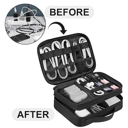 MATEIN Electronic Organizer Travel Case, Small Double Layers Cable Organizer for Travel Accessories, Water Resistant Portable Tech Case for Phone, Cords, Charger, Earphone, Tech Gifts, Black thumbnail 3