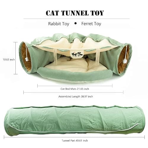 KUCDBUN Cat Tunnel Bed, 2-in-1 Collapsible Cat Tunnel Tubes Toys with Removable Mat for Pet Cats Kittens Puppies Rabbits Bunnies Ferrets (Matcha) thumbnail 4