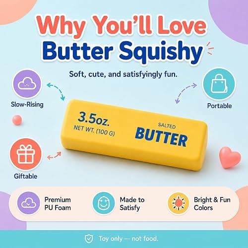 Butter Squishy, Soft Rising Squeeze Toys, Butter Stick Squishy Fidget Toys and Stress Balls Squishies for Office Desk Toys, Party Favors & Birthday Gifts. thumbnail 9