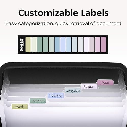 Sooez 7 Pockets Accordion File Organizer, Zipper Expanding File Folder, Heavy Duty Folder Organizer, Sleek Letter Size Accordion Folder, Portable Expandable File Folder, 14 x 11.2 Inch, Black thumbnail 7