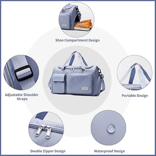 Aedcbaide Travel Bag for Women Men,Waterproof Gym Bag with Shoe Compartment,Lightweight Foldable Duffel Bag,Storage Bag,Dry and Wet Organiser Bag,Large Weekend Bag for Sport Travel (Blue) thumbnail 3