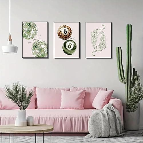 Sage Green Trendy Cheetah Canvas Wall Art Preppy Leopard Print Lucky 8 Ball Poster Y2k Cheetah Room Wall Decor Coquette Poster Aesthetic Fashion Pictures for Bedroom Dormitory 16x24x3 Inch Unframed thumbnail 2
