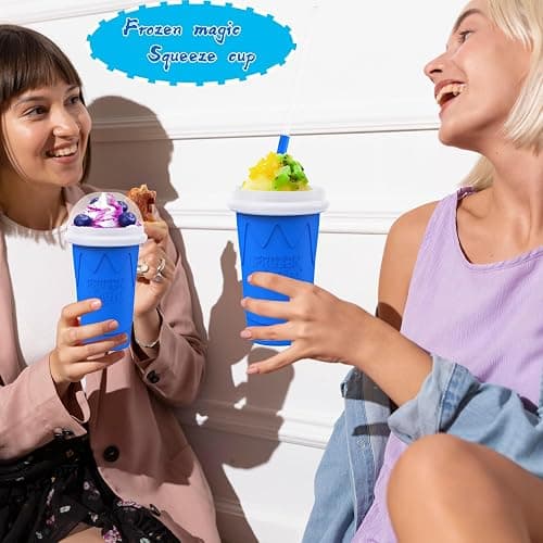 500ML Slushie Maker Cup,Quick Frozen Magic Cups for Homemade Milk Shake Ice Cream Maker, Double Layer Squeeze Slushy Maker Cup, Birthday Gifts for Friends,Family(Blue, 500ML) thumbnail 8