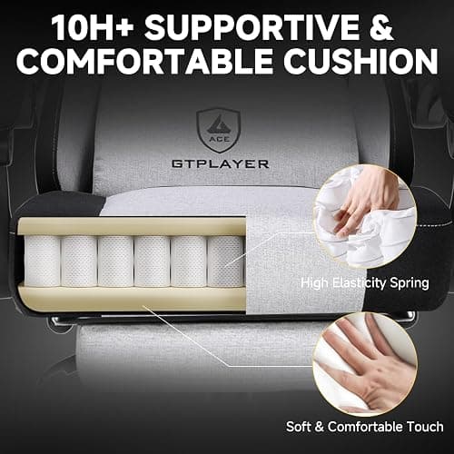 GTPLAYER Gaming Chair, Fabric Computer Office Chair with Pocket Spring Cushion, Ergonomic Office and Gaming, Video Gaming Chair with Linkage Armrests, High Back Desk Chair with Adjustable Recliner thumbnail 5