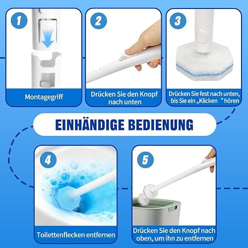 Einweg Toilettenbürsten mit Nachfüllpackung von 50 Dreilagigen, Verdickten Reinigungsschwämmen, Wandmontiertes Wc Bürstengarnitur mit Klobürstenhalter, zur Reinigung von Badezimmern, Waschbecken thumbnail 5