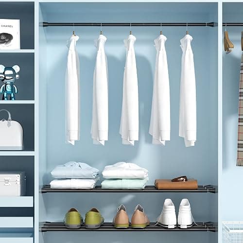 QINGYUN Black Tension Curtain Rod 28 to 48 Inch Spring Rod No Drilling Adjustable Shower Curtain Rod for Windows, Bathrooms, Closet, Kitchen - 28" to 48"-1Pcs - Black. thumbnail 6