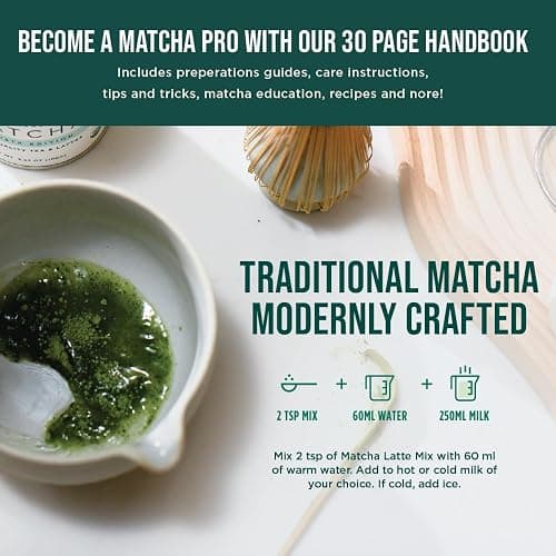 Jade Leaf Matcha - Traditional Starter Set - Japanese Matcha Gift Set Includes: Bamboo Whisk (Chasen), Scoop (Chashaku), Stainless Steel Sifter, Fully Printed Handbook thumbnail 5