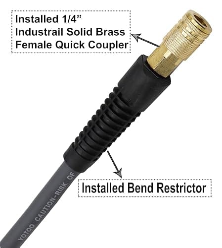 YOTOO Hybrid Air Hose 3/8-Inch by 50-Feet 300 PSI Heavy Duty, Lightweight, Kink Resistant, All-Weather Flexibility with 1/4-Inch Industrial Quick Coupler Fittings, Bend Restrictors, Black - 50 FT thumbnail 3