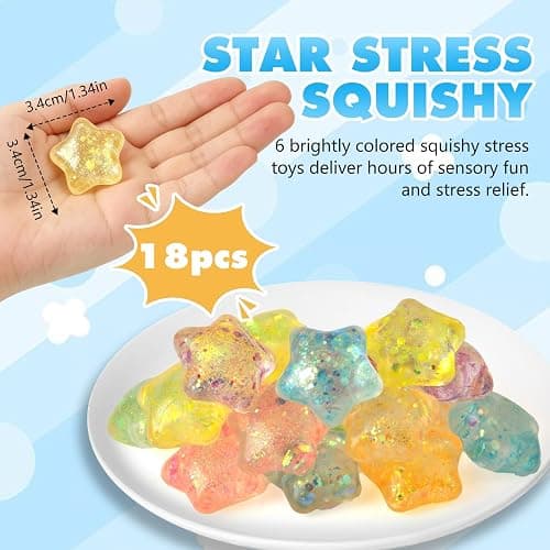 18 Pack Slow Rising Squishy Stress Balls, Glitter Star Fidget Toys, Malt Sugar Sensory Toys for Classroom Prizes Party Favors, Squeeze Ball for Stress Relief thumbnail 2