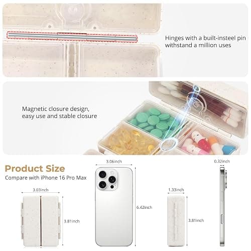 Zentiky Small Daily Pill Organizer with Labels, Medicine Pill Organizer Fit with Your Purse or Pocket for Travel to Hold Vitamin, Fish Oil, Supplement,Cotton Swabs, Bandages or Jewelry-Beige thumbnail 3