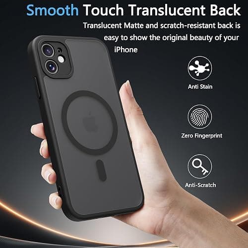 EUMADOVE for iPhone 11 Case [Compatible with Magsafe] Translucent Matte Phone Cover, [10 FT Military Grade Drop Protection] Slim Durable Shockproof Protective Bumper (Black Magnetic, iPhone 11) thumbnail 7