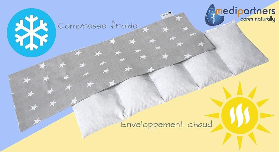 Medi Partners Coussin chauffant noyaux de cerise 60x20cm 800g 100% coton 5 Chambres par le froid Taie d'oreiller amovible (Étoiles) thumbnail 6