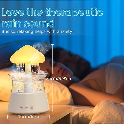 Diffuserlove Rain Cloud Humidifier Diffuser Water Drip Humidifier with Remote Waterfall Lamp Mushroom Humidifier Rain Sounds White Noise Humidifier Air Humidifiers for Bedroom Desk, 300ML thumbnail 7