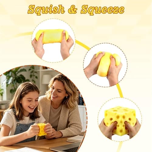 Cheese Squishy 2.4 Inch,Squishies Cheese Block Squeeze Toy,Stress Relief Sensory Fidget Toy,Holiday & Birthday Gifts for Teens & Adults thumbnail 3