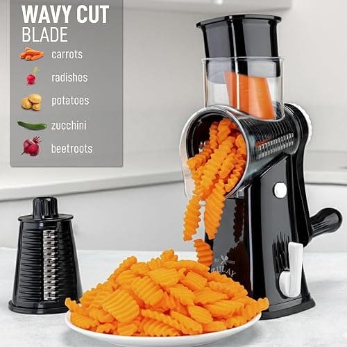 Zulay Kitchen Rotary Cheese Grater 5 Blade Cheese Shredder - Manual Hand Crank Cheese Grater With Reinforced Suction & 5 Interchangeable Drums - Easy to Use, Vegetable Chopper Round Mandoline Slicer thumbnail 4