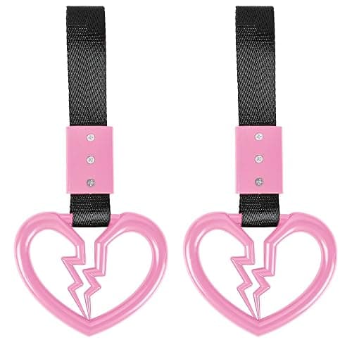 Wuyaoyao 2PCS Broken Heart Handle Ring for Car, Heart Shaped Handle Straps, Hand Strap Grab Handles Hang Ring for Car Bus Subway, Drift Charm Rear Bumper Warning Interior Decoration (Pink) - Image 1
