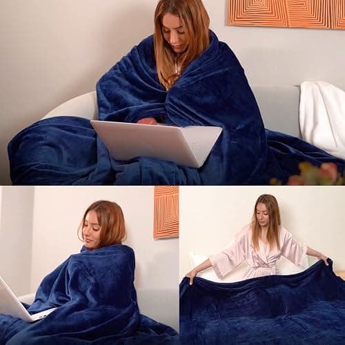 Fleece Plush Throw Blanket Navy Blue(50 by 60 Inches),Super Soft Fuzzy Cozy Flannel Blanket for Couch Sofa.Microfiber Blanket Lightweight thumbnail 2