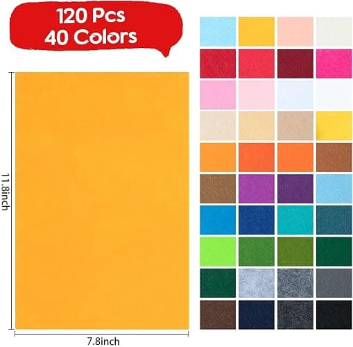 Simetufy 120 Pcs 8x12 Felt Sheets for Crafts, 40 Colors Stiff Felt Fabric | Colored Craft Felt Sheets Bulk for DIY Sewing Crafts, Patchwork, School Projects thumbnail 2