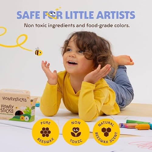 Honeysticks 100% Pure Beeswax Crayons (12 Pack) - Non Toxic Crayons, Safe for Babies and Toddlers, For 1 Year Plus, Handmade in New Zealand with Natural Beeswax and Food-Grade Colours, Eco-Friendly thumbnail 4