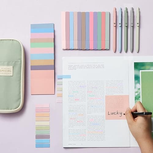Jutom 39 Pcs Aesthetic Book Annotation Kit Highlighter with Pencil Case Bag Gel Pen Transparent Sticky Note Taking Bible Study College School Supplies(Green,Cute Style) thumbnail 2