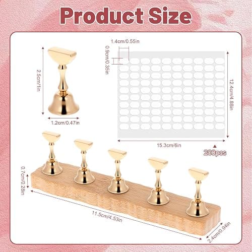 Aeaocvo 2 Set Wooden Nail Stand for Press Ons, Practice Nail Holder for Painting Nails, Fake Nails Holder with 200 Pieces Double-Sided Tape for Home Diy Salon Supplies thumbnail 3
