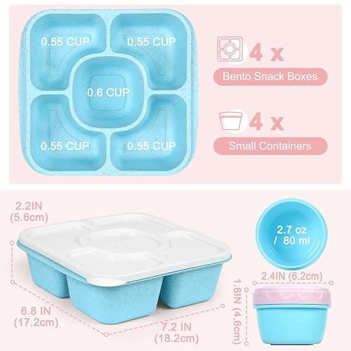 Caperci Original Lunchable Snack Containers for Kids & Adults - 5 Compartments Bento Snack Boxes with 4 Leakproof Small Containers, Wheat Straw, BPA-Free, Set of 4 (Vintage Colors) thumbnail 3