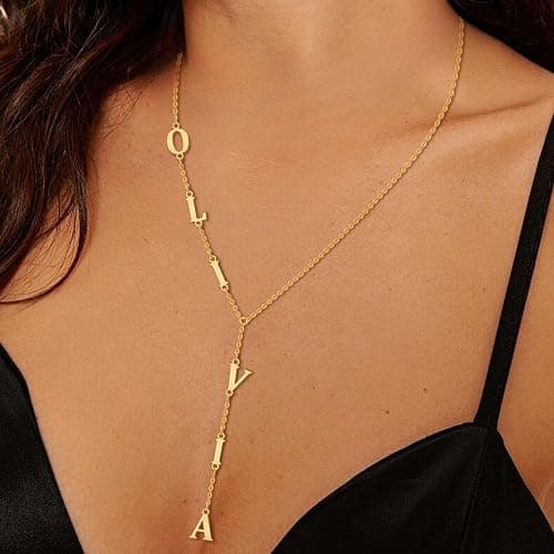 ARVAE Personalized Lariat Name Necklace for Women,Custom Y-Shaped Name Necklace,18k Gold Plated Letter Initials Long Necklace Mother's Day Customized Jewelry Gifts for Mom thumbnail 2