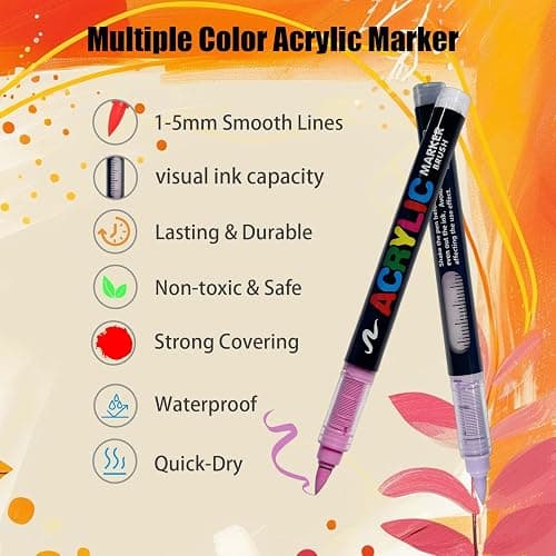 36 Colors Acrylic Paint Markers Set, Soft Brush Tip Pens for Rock, Wood, Canvas, Glass, Ceramic, Fabric, DIY Craft Projects – Waterproof, Quick-Dry, Vibrant Ink for Artists & Beginners thumbnail 3