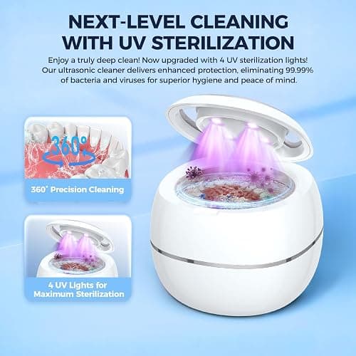 Ultrasonic Retainer Cleaner, 42kHz Ultrasonic Tooth Cleaner with Visible Window and Two Modes, 180ML Ultrasonic UV Cleaner Machine for Retainer, Dentures, Mouth Guard, Aligner thumbnail 9