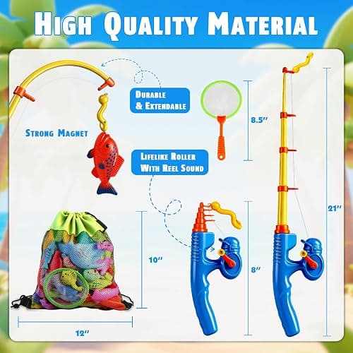 CozyBomB Magnetic Fishing Pool Toys Game for Kids - Water Table Bath-tub Kiddie Party Toy with Pole Rod Net Plastic Floating Fish Toddler Color Ocean Sea Animals Birthday Gift Age 3 4 5 6 Year Old thumbnail 4