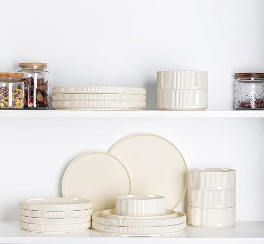 TheTerra Ceramic Dinnerware Sets for 4, 12 Pieces Porcelain Lightweight Plates and Bowls Sets, Scratch Resistant Dish Set, Oven & Microwave & Dishwasher Safe, Beige thumbnail 7