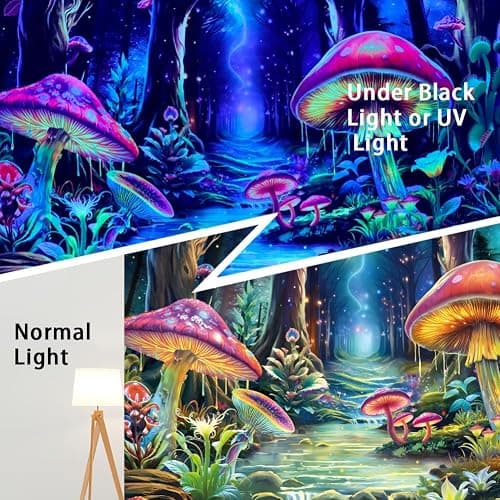 Yuiqear Blacklight Mushroom Tapestry Fantasy Forest Tree Tapestries UV Reactive Floral Plant Tapestries Neon Glow in The Dark Tapestry Wall Hanging for Bedroom Aesthetic Decor thumbnail 5