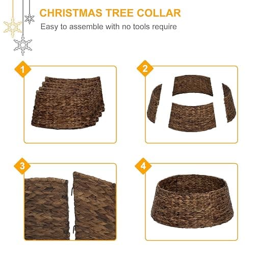 SUNNYPARK Christmas Tree Collar, 23.5’’ Hand-Woven Natural Water Hyacinth Christmas Tree Collar Basket Base Cover - Chestnut Brown thumbnail 5