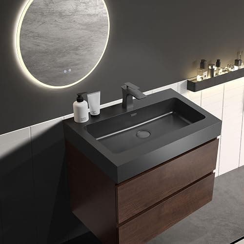 30 Inch Matte Black Vanity Sink – Solid Surface Bathroom Vanity Top with Integrated Sink, Easy-to-Clean Non-Porous Finish for Powder Room or Guest Bath thumbnail 7