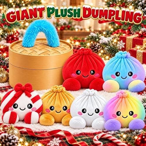 Cute Plush Dumpling Soft Rainbow Squishies with Steamer for Adults Gift | Giant Dumpling Plush Squeeze with Carry Handle, Christmas Stress Balls Slow Rebound Fidgets for Adults Anxiety Relief thumbnail 3